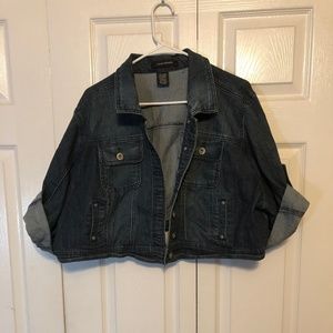 Ashley Stewart Fold Up Sleeves Crop Jean Jacket